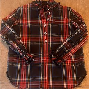 J. Crew Black and Red Plaid Button-Down Shirt with Jewel Buttons